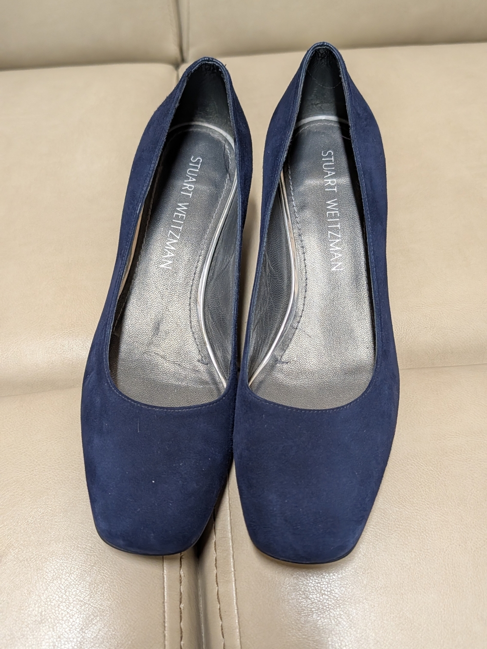 Stuart Weitzman Marymid Navy Suede Block Heel Pumps